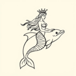 mermaid with crown riding a dolphine